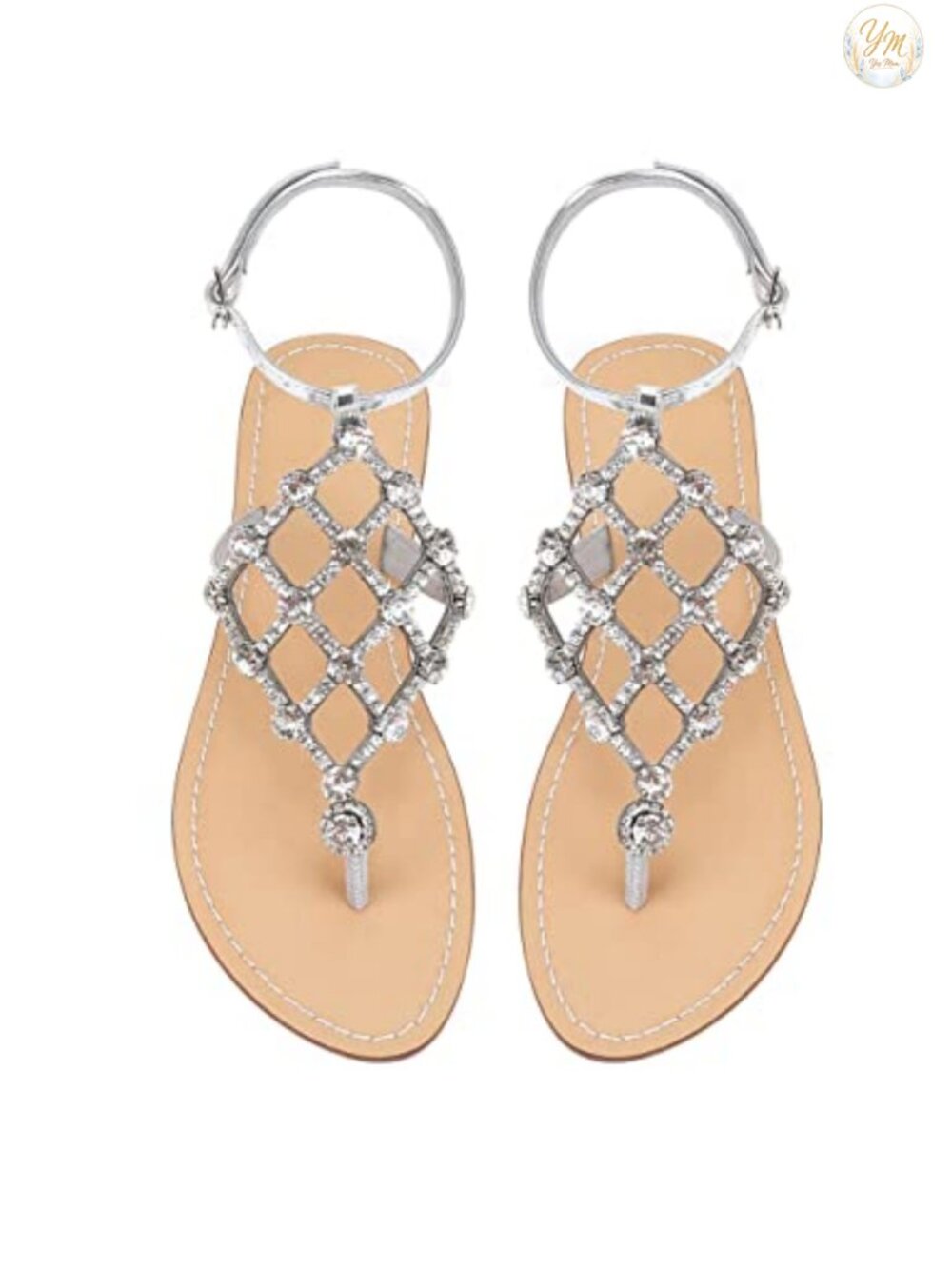 Rhinestone T-Strap Thong Flat Sandals Women's Summer Flip Flop Wedding Shoes